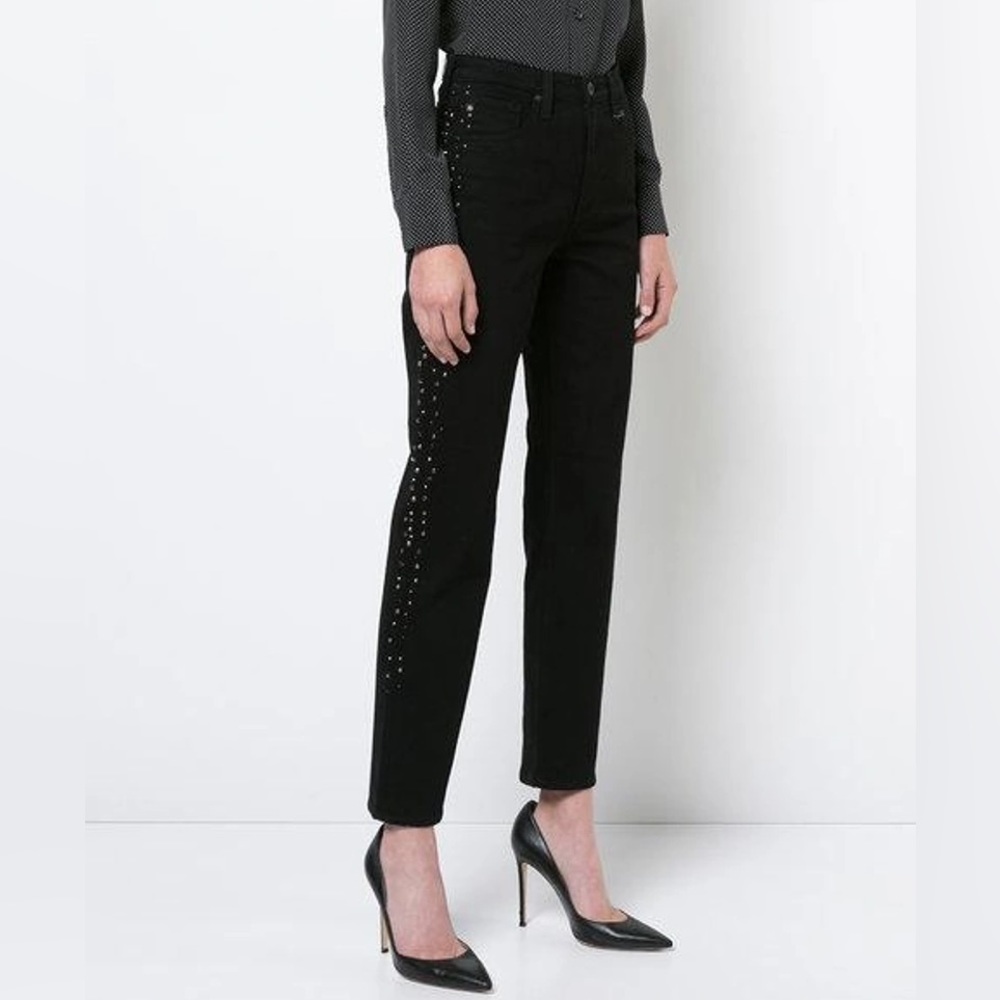 AG Adriano Goldschmeid Isabelle Studded Straight-Leg jeans black size 23